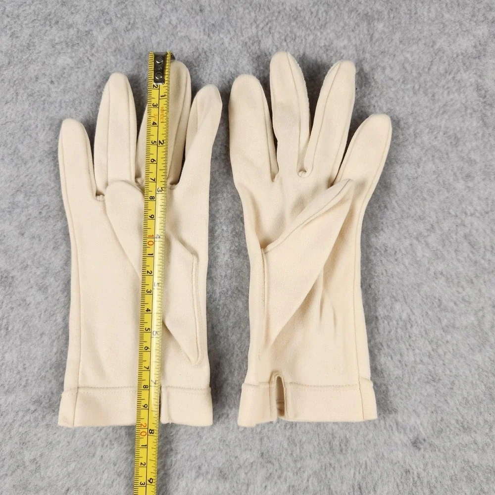 Dress Gloves Womens Medium Ivory Faux Pearl Button Scalloped‎ Wrist Short Formal